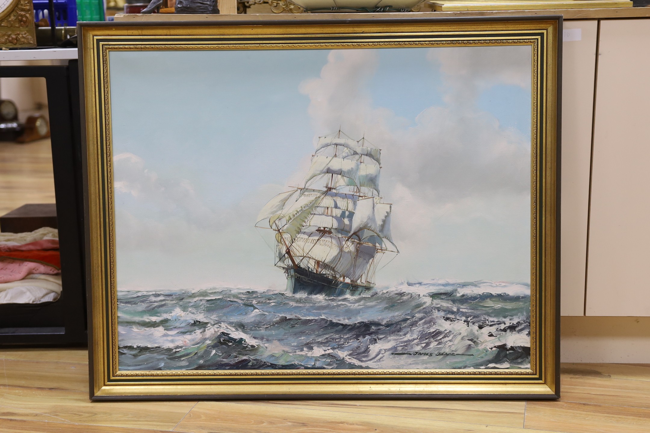 James Blade, oil on canvas, Clipper ship Kaisow at sea, signed, 70 x 90cm